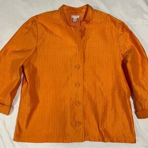 Chicos 3 Jacket Womens Extra Large Orange  Neon Pintuck Pleats Boxy Shiny XL